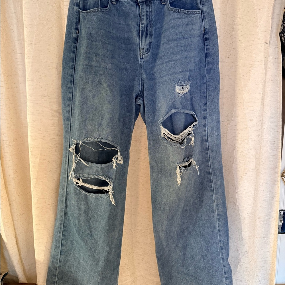 Cider Distressed Wide Leg Jeans